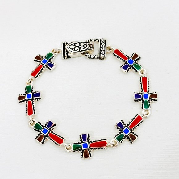 Enameled Cross Bracelet w/Foldover Clasp - Picture 1 of 6
